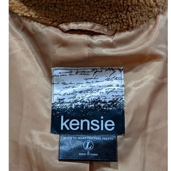 Kensie Women's Faux Fur Tan Butterscotch Teddy Double Breasted Jacket Size L - Picture 12 of 13